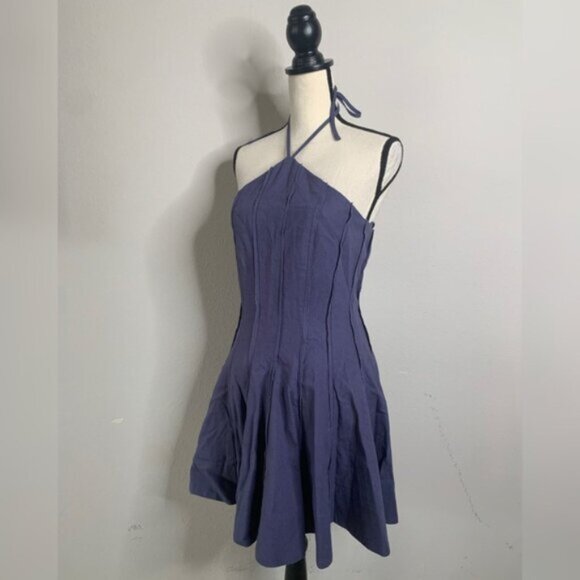 NWT Parker Berry Navy Halter neck Pleated Mini Dress - Picture 5 of 13